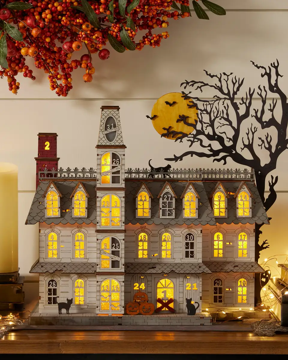 Lit Wooden Halloween Countdown Calendar