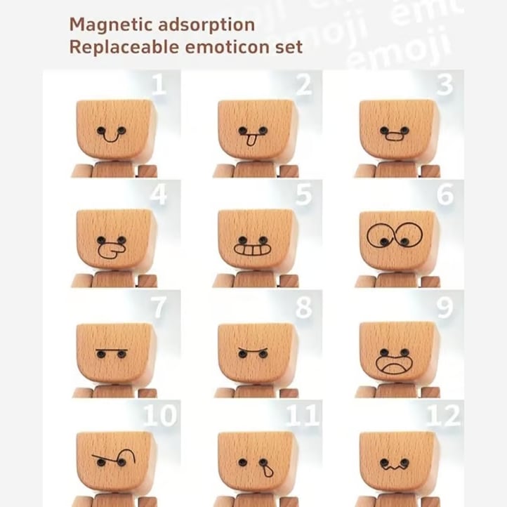 🔥Shaking Feet Wooden Doll - Sways with 12 Pcs Magnetic Expressions