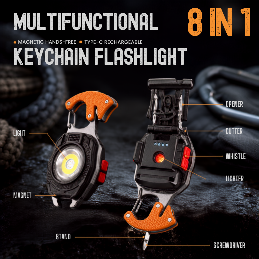 💥LAST DAY SALE 50%OFF💥💡8-in-1 Multifunctional Keychain Flashlight🔦🌈