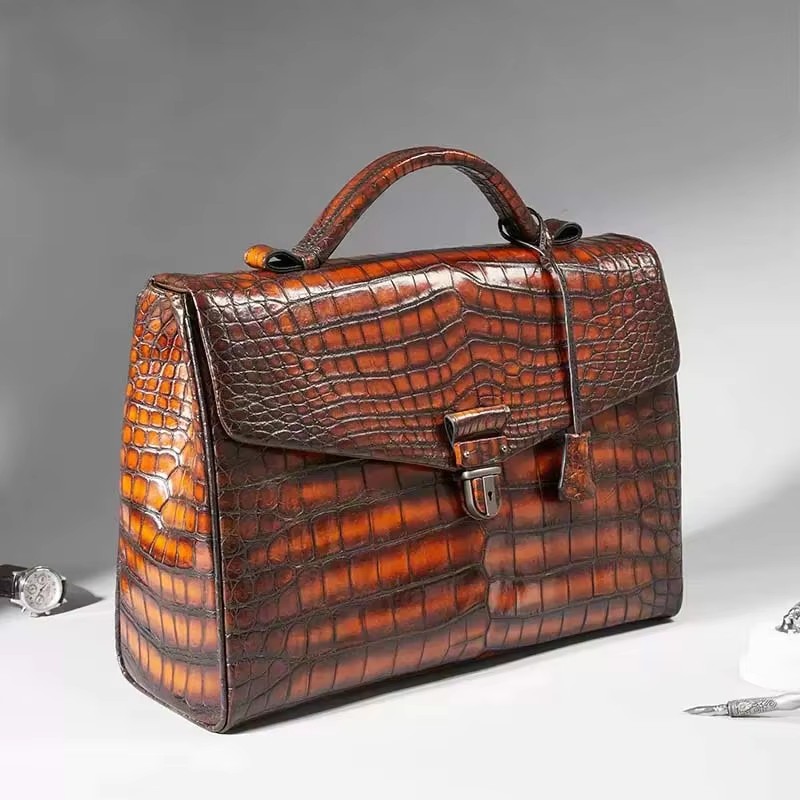 afanzhe Skin of crocodile leather  business  men  crocodile handbag  Man briefcase   crocodile leather brush color male handbag