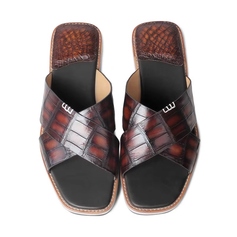 male Crocodile Leather Men Slippers  Casual Dress Shoes Leisture  Comfortable 