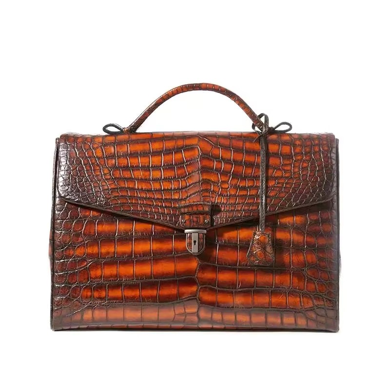 afanzhe Skin of crocodile leather  business  men  crocodile handbag  Man briefcase   crocodile leather brush color male handbag