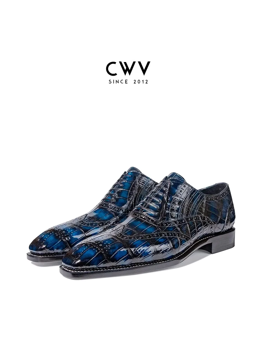 CWV men crocodile leather brush color shoes blue brush color