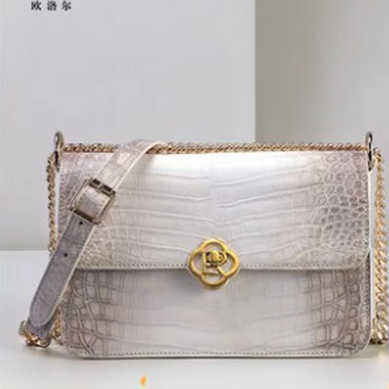 ouluoer new  crocodile skin white small square bag crocodile leather one-shoulder bag fashion chain ladies bag