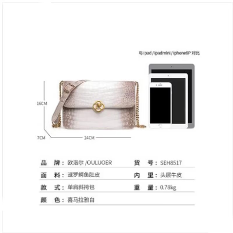ouluoer new  crocodile skin white small square bag crocodile leather one-shoulder bag fashion chain ladies bag