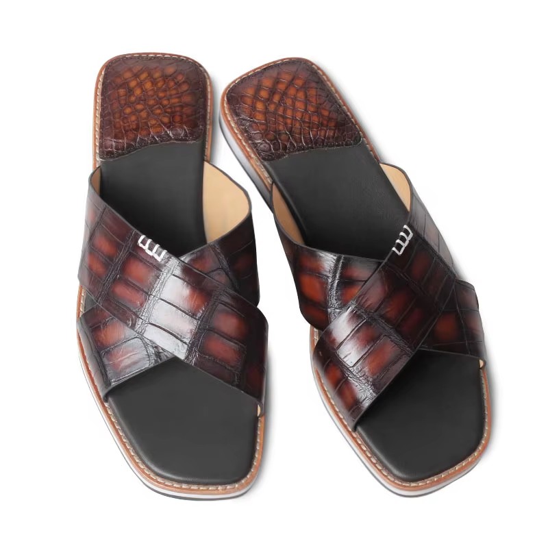 male Crocodile Leather Men Slippers  Casual Dress Shoes Leisture  Comfortable 