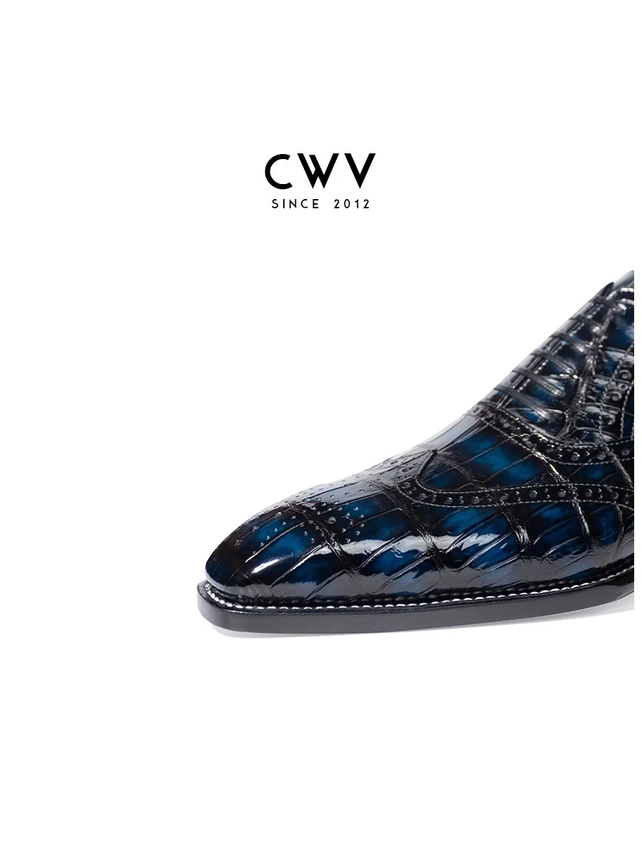 CWV men crocodile leather brush color shoes blue brush color