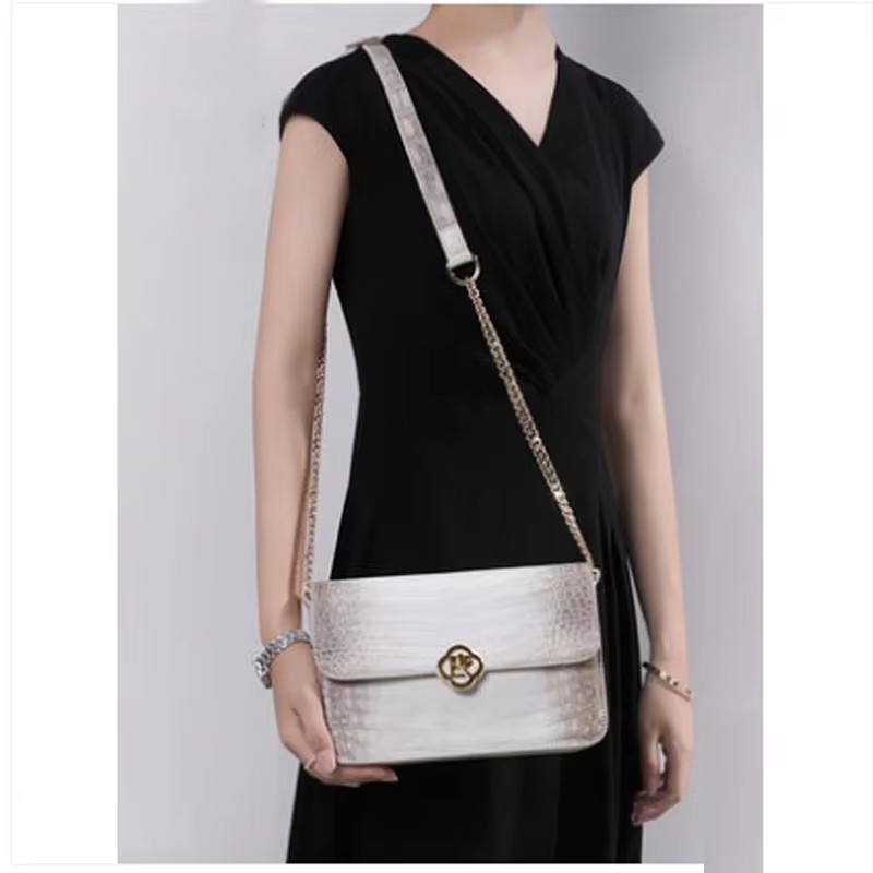 ouluoer new  crocodile skin white small square bag crocodile leather one-shoulder bag fashion chain ladies bag