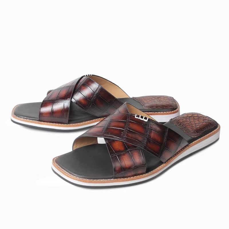 male Crocodile Leather Men Slippers  Casual Dress Shoes Leisture  Comfortable 