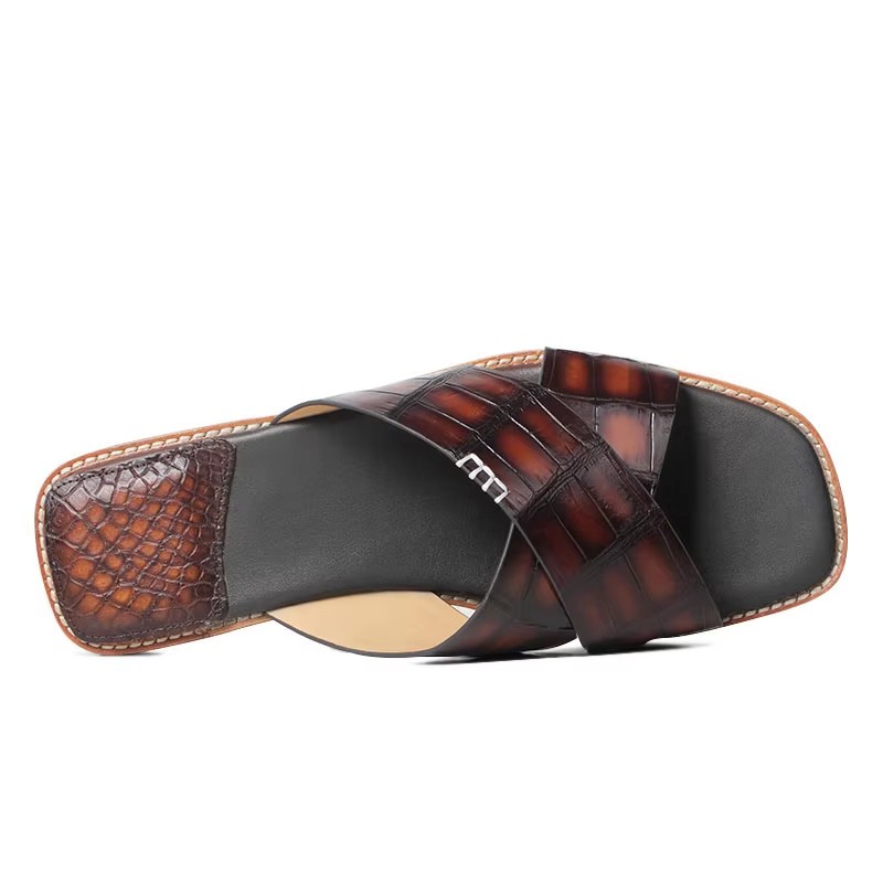 male Crocodile Leather Men Slippers  Casual Dress Shoes Leisture  Comfortable 