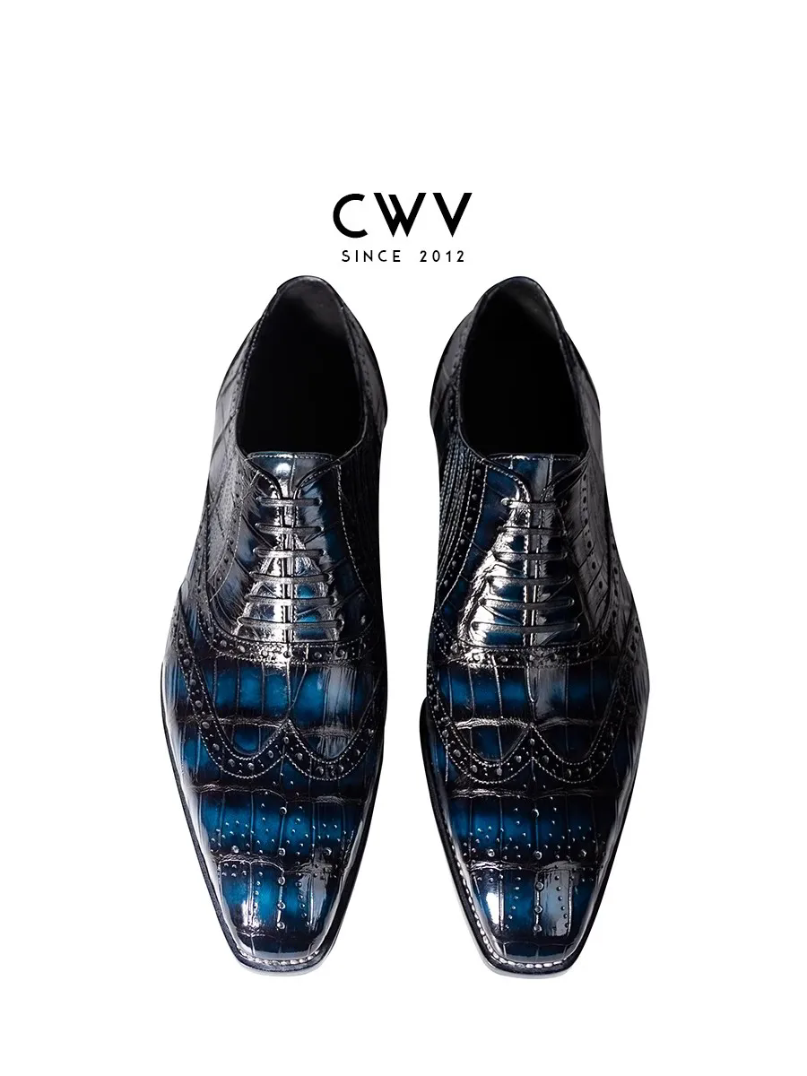 CWV men crocodile leather brush color shoes blue brush color