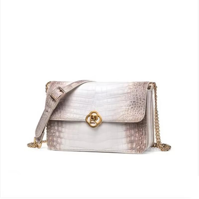 ouluoer new  crocodile skin white small square bag crocodile leather one-shoulder bag fashion chain ladies bag