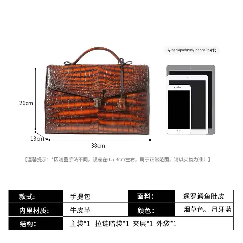 afanzhe Skin of crocodile leather  business  men  crocodile handbag  Man briefcase   crocodile leather brush color male handbag
