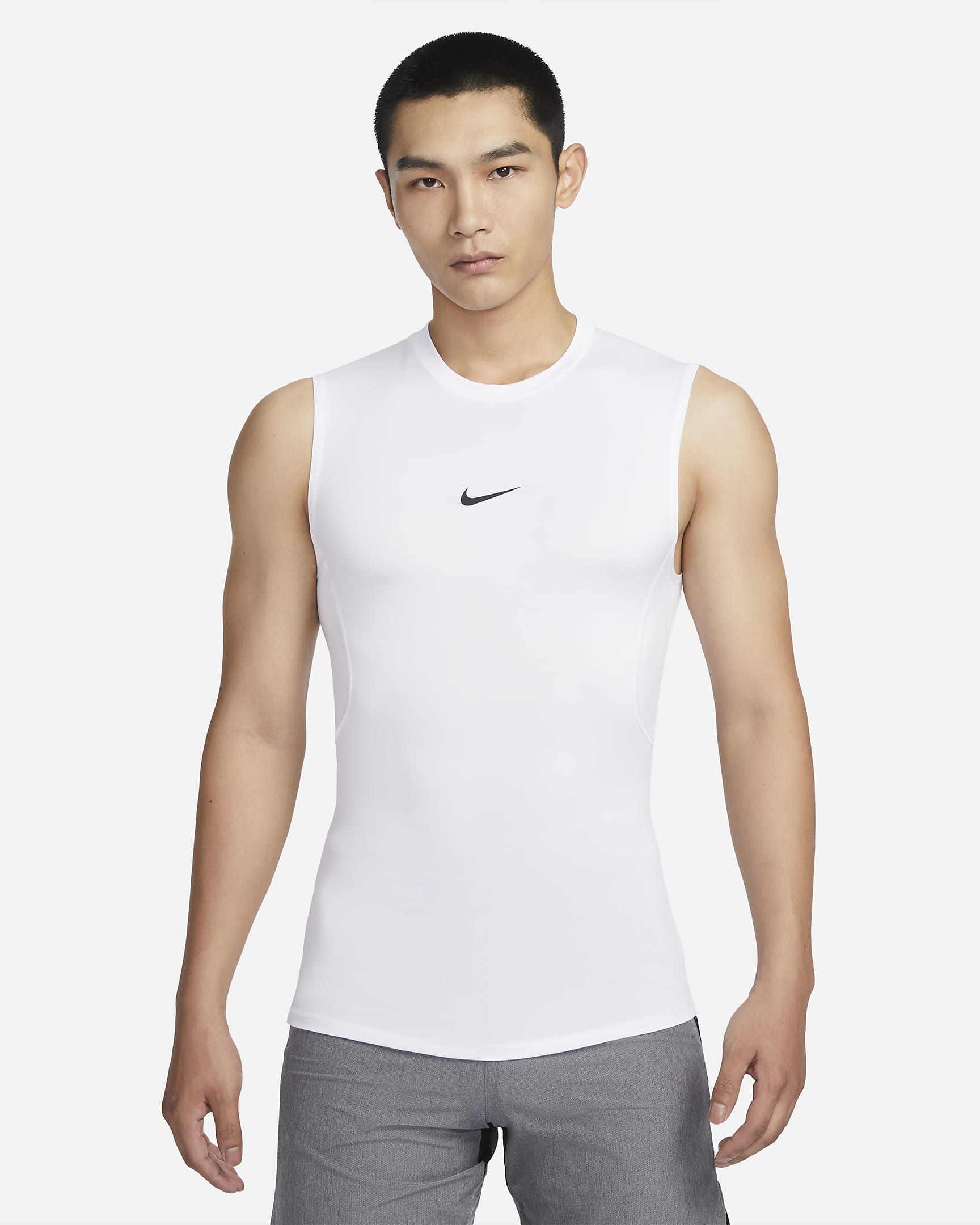 나이키 프로 남성 드라이 핏 타이트 민소매 피트니스 탑 - 화이트/블랙