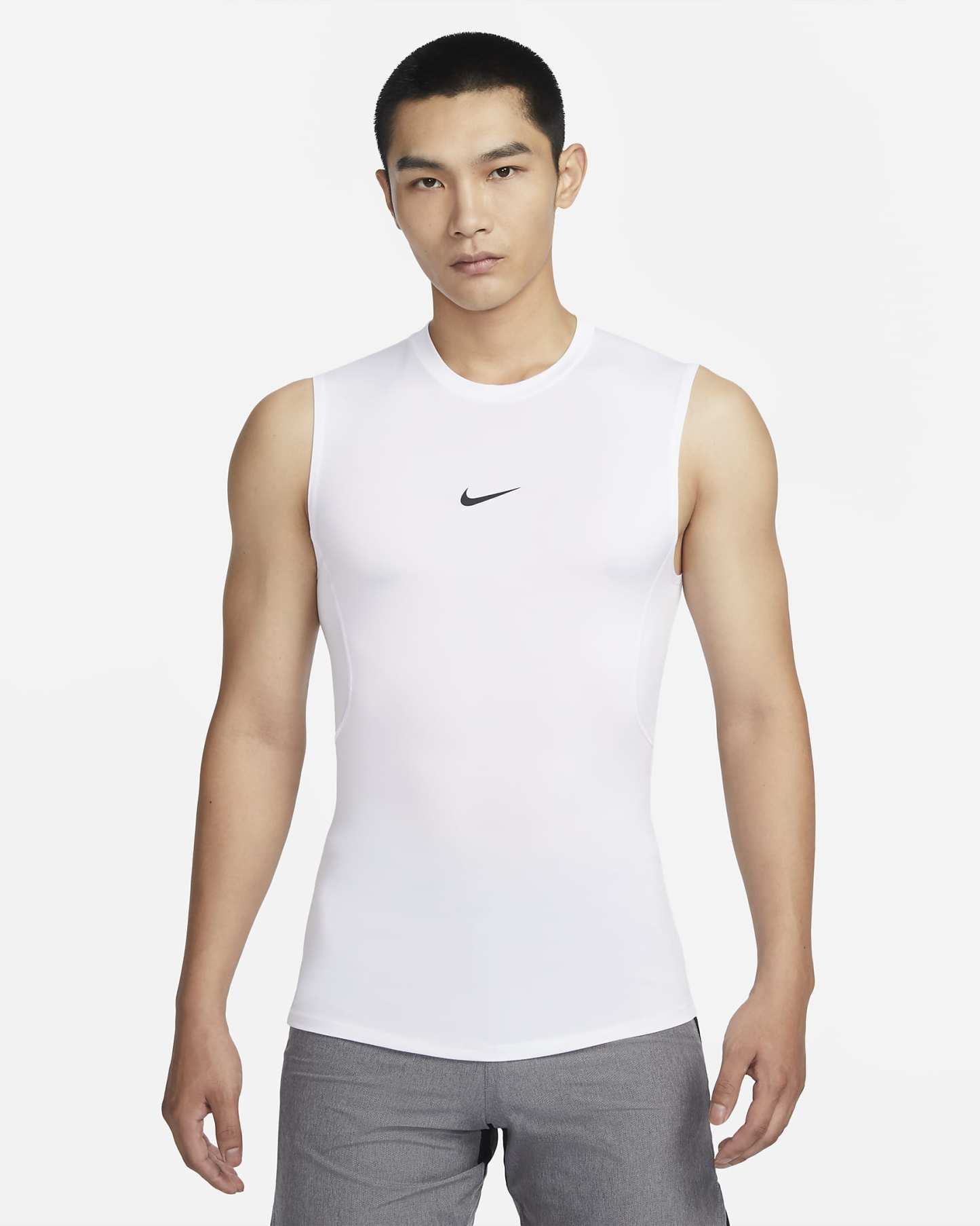 나이키 프로 남성 드라이 핏 타이트 민소매 피트니스 탑 - 화이트/블랙