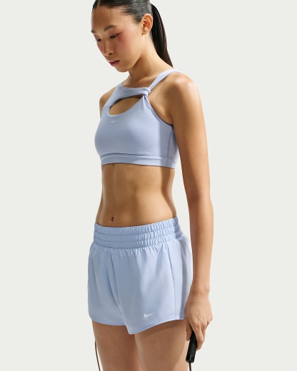 나이키 드라이 핏 원 여성 미드라이즈 3인치 브리프 라인드 쇼츠 - 하이드로젠 블루/화이트