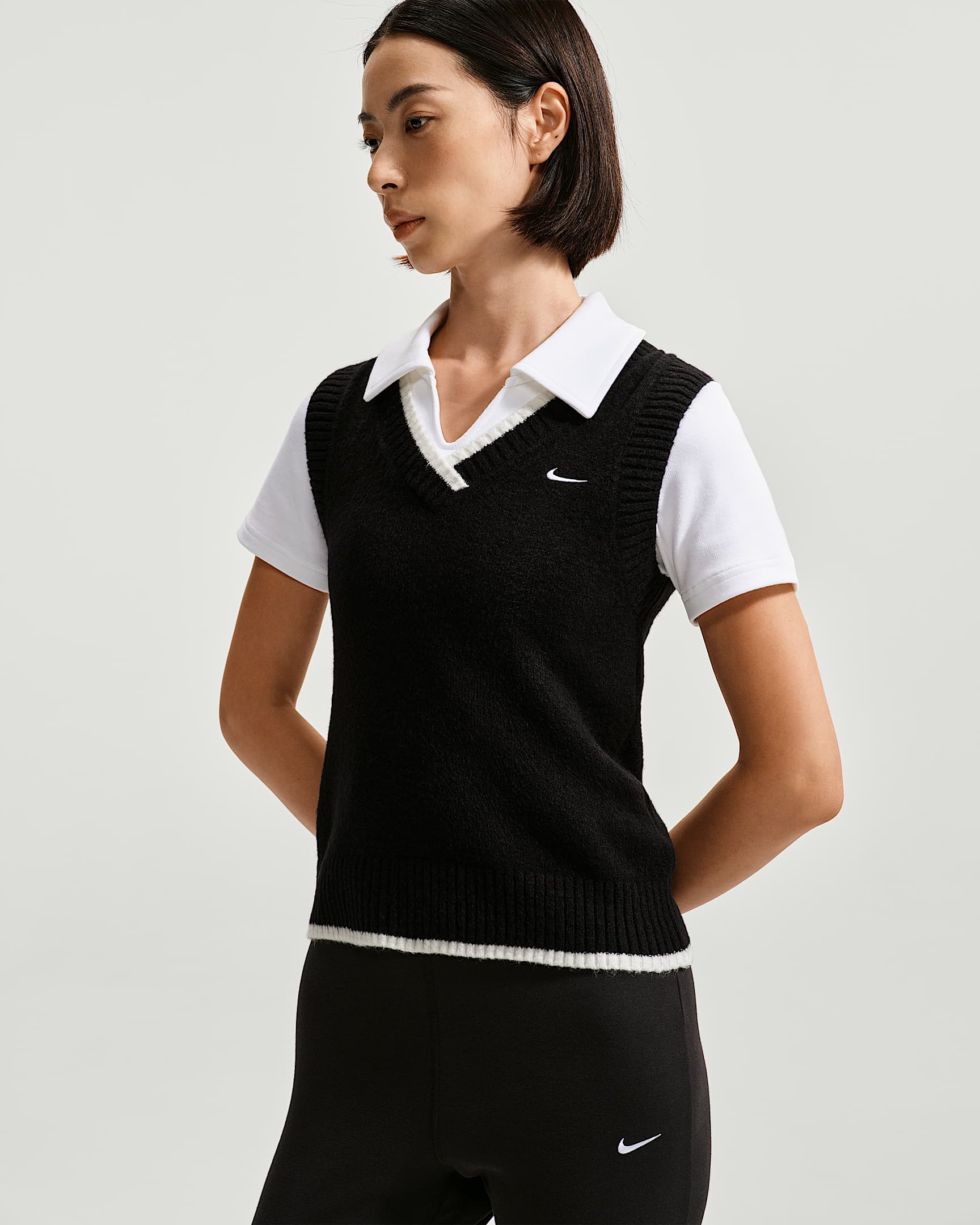 나이키 스포츠웨어 칠 니트 여성 루즈 스웨터 베스트 - 블랙/화이트/화이트