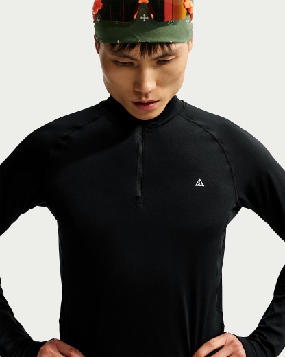 ACG 와일드씨 남성 드라이 핏 쿼터집 긴팔 하이킹 탑 - 블랙/서밋 화이트