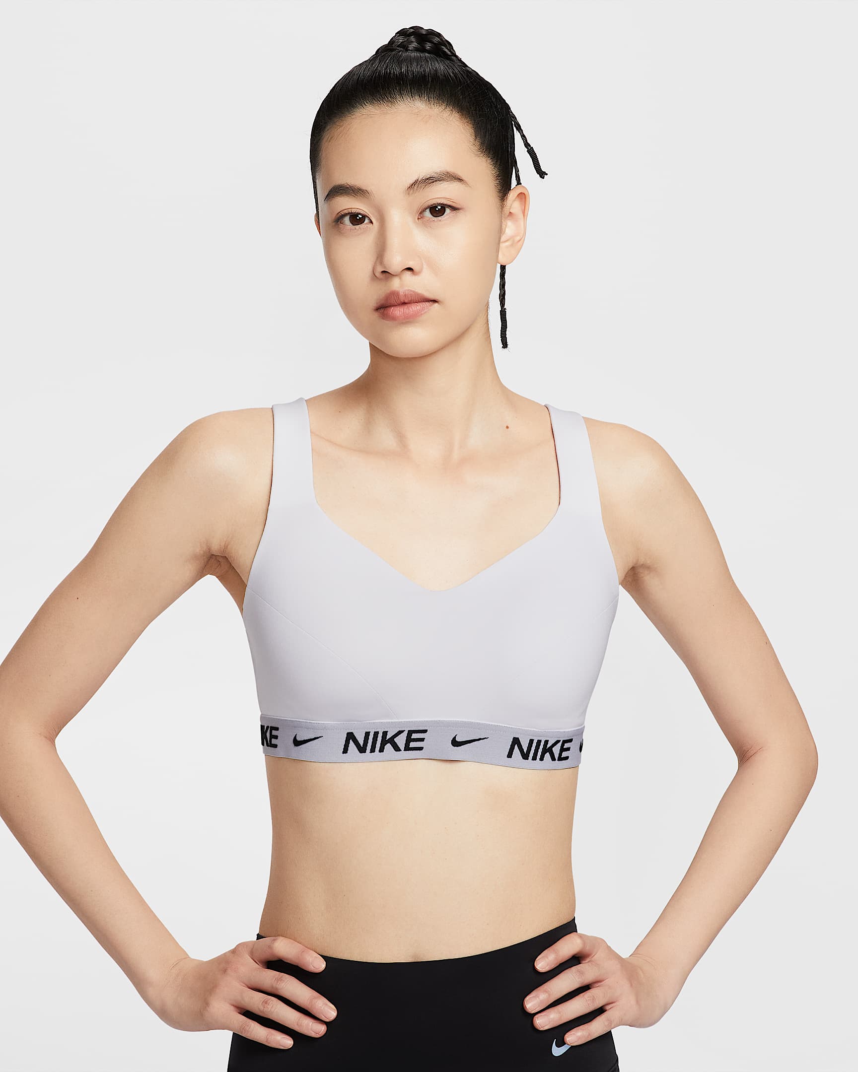 나이키 인디 하이 서포트 여성 패드 어저스터블 스포츠 브라 - 화이트/스톤 모브/블랙