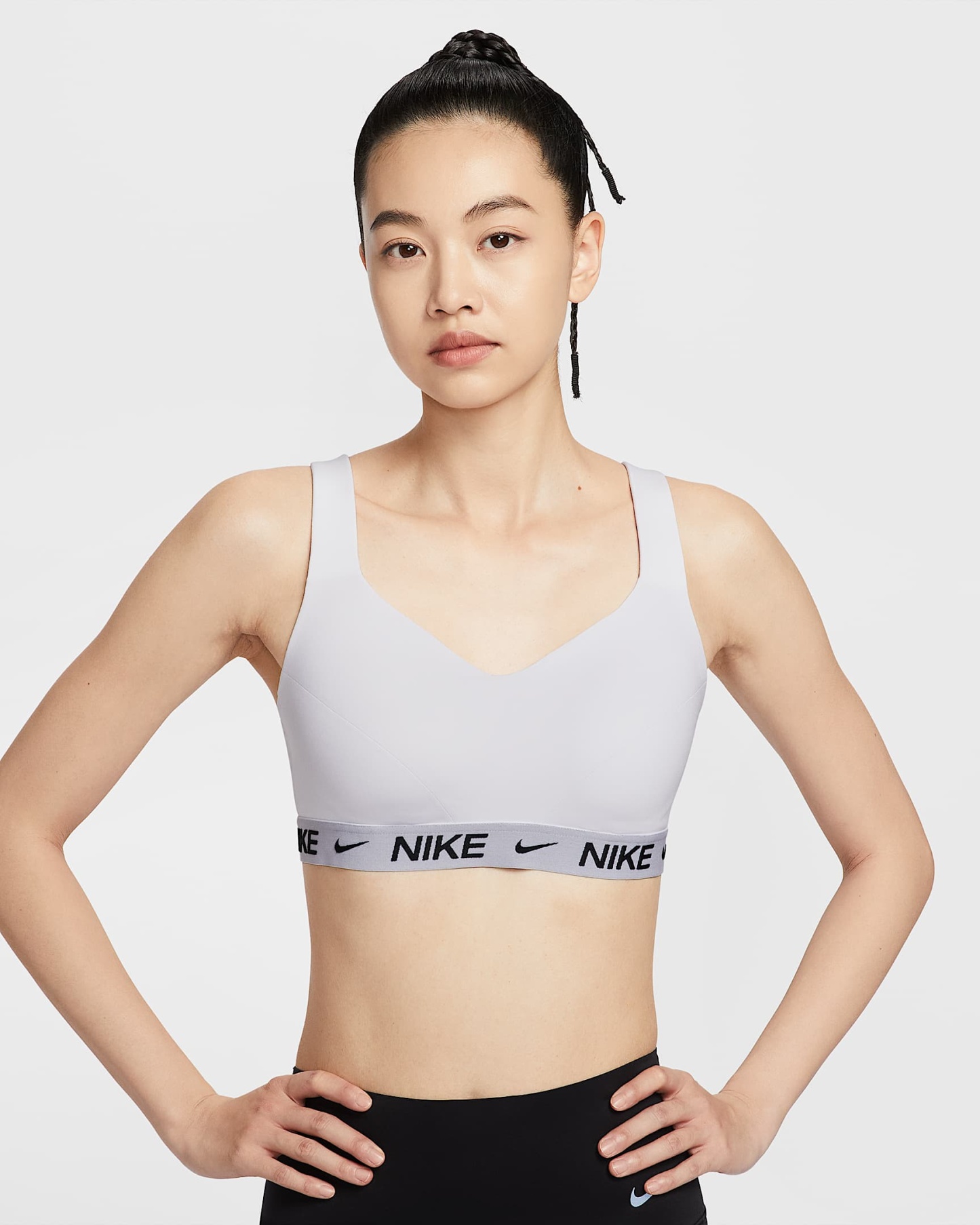 나이키 인디 하이 서포트 여성 패드 어저스터블 스포츠 브라 - 화이트/스톤 모브/블랙