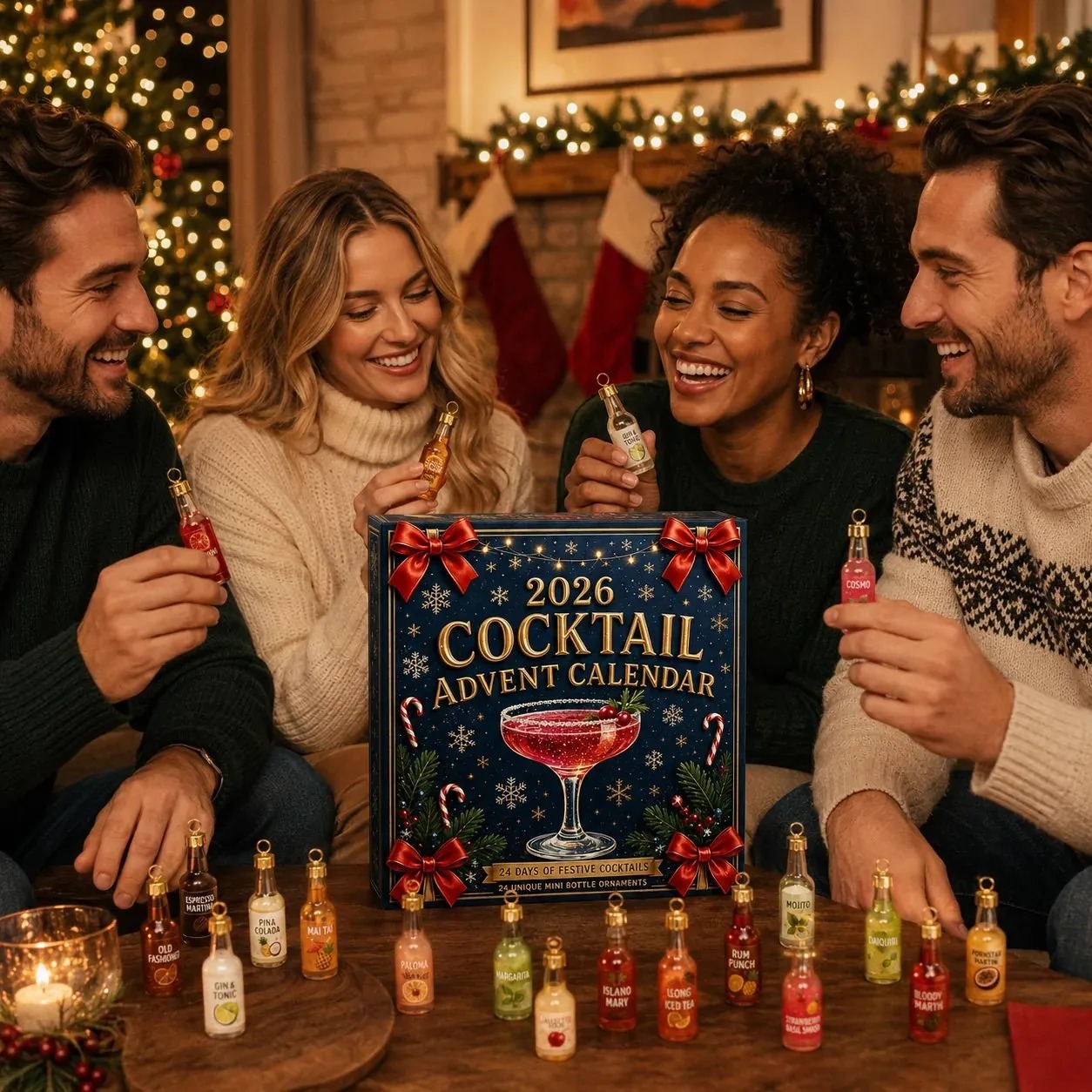 50% OFF | 🍸 2026 Cocktail Advent Calendar – 24 Mini Cocktail Bottle Ornaments Blind Box 🎄