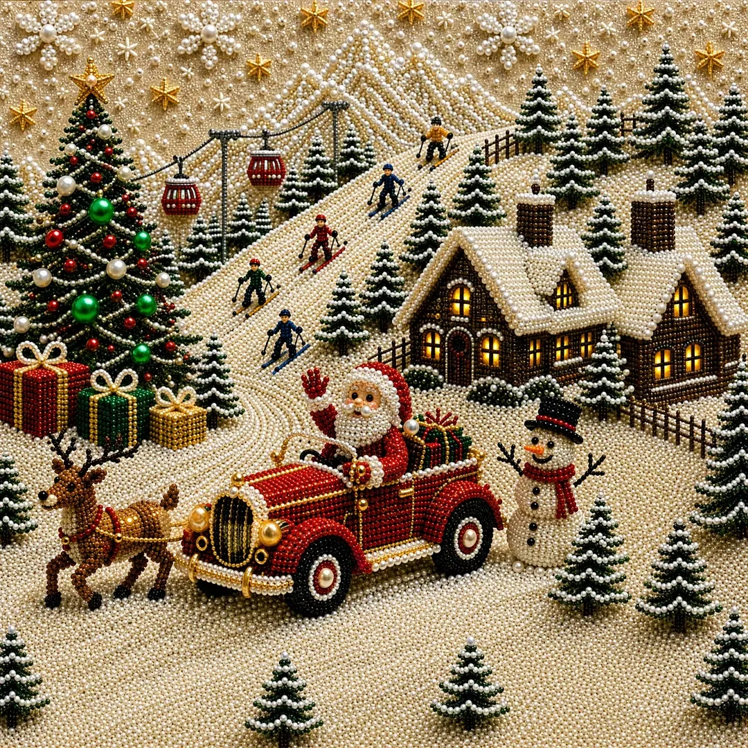 Christmas Pearl Diamond Art Kit – Cozy DIY 3D Beaded Holiday Artwork with Display Frame