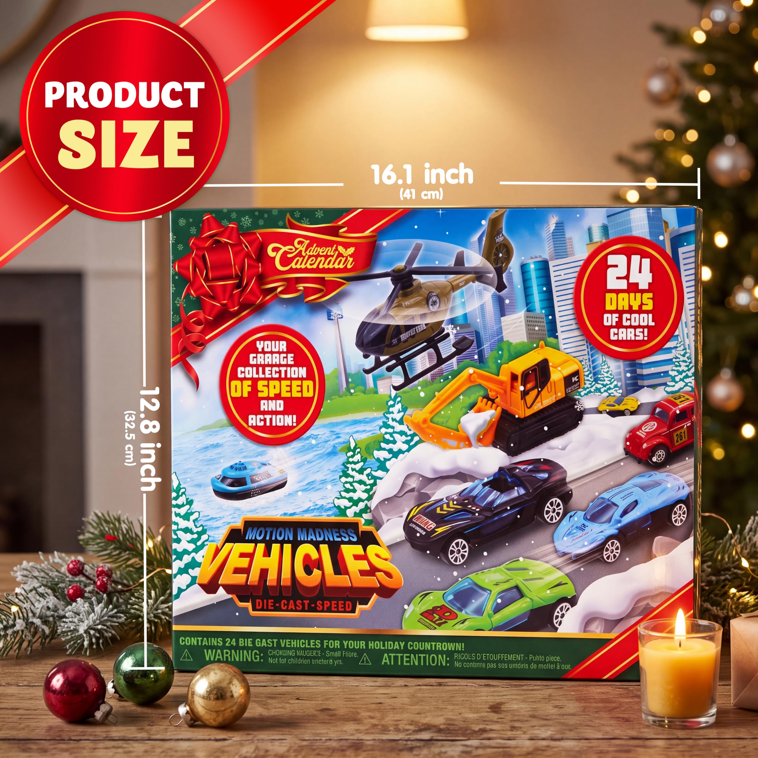 2026 Die-Cast Car Advent Calendar – 24-Day Christmas Countdown Vehicle Set for Kids
