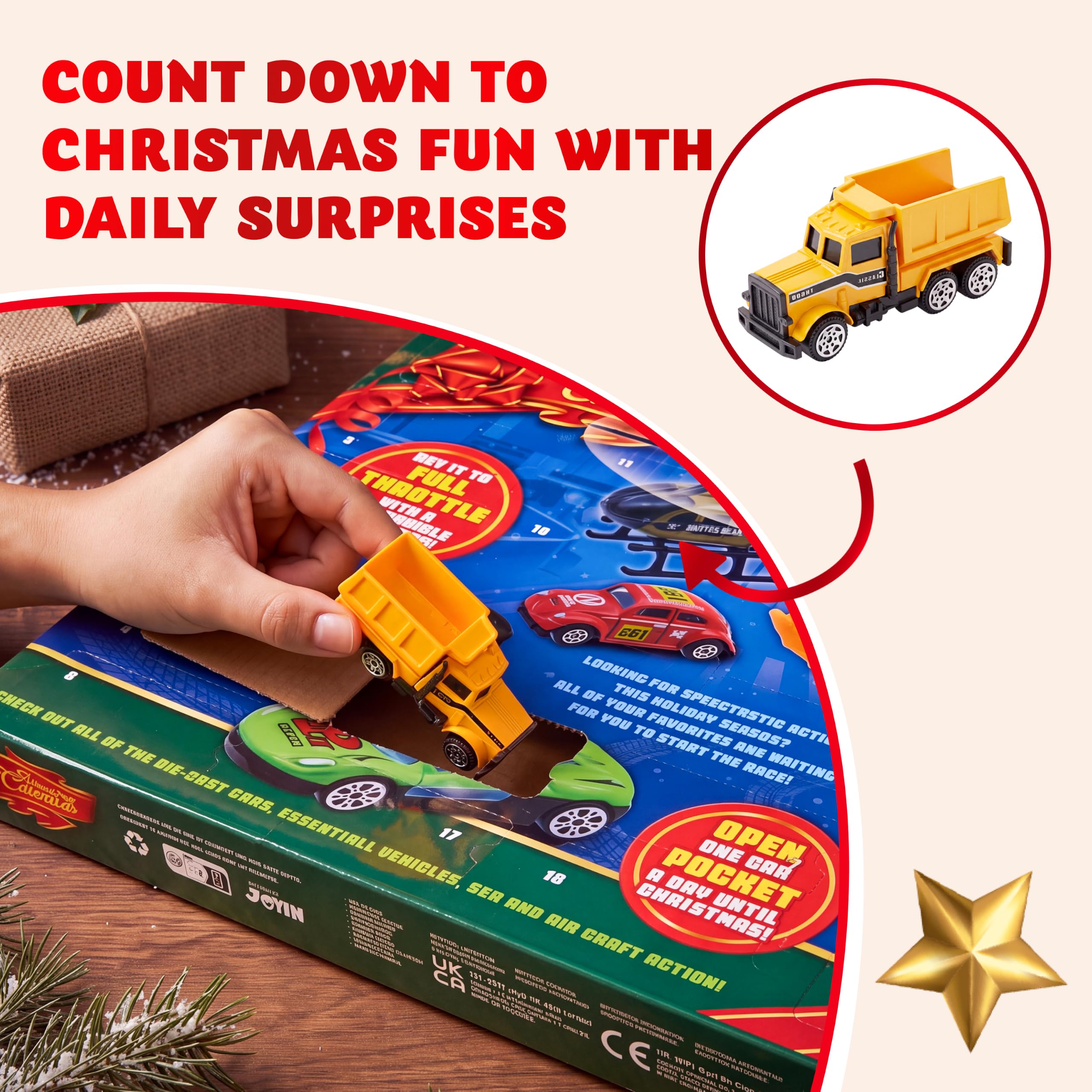 2026 Die-Cast Car Advent Calendar – 24-Day Christmas Countdown Vehicle Set for Kids