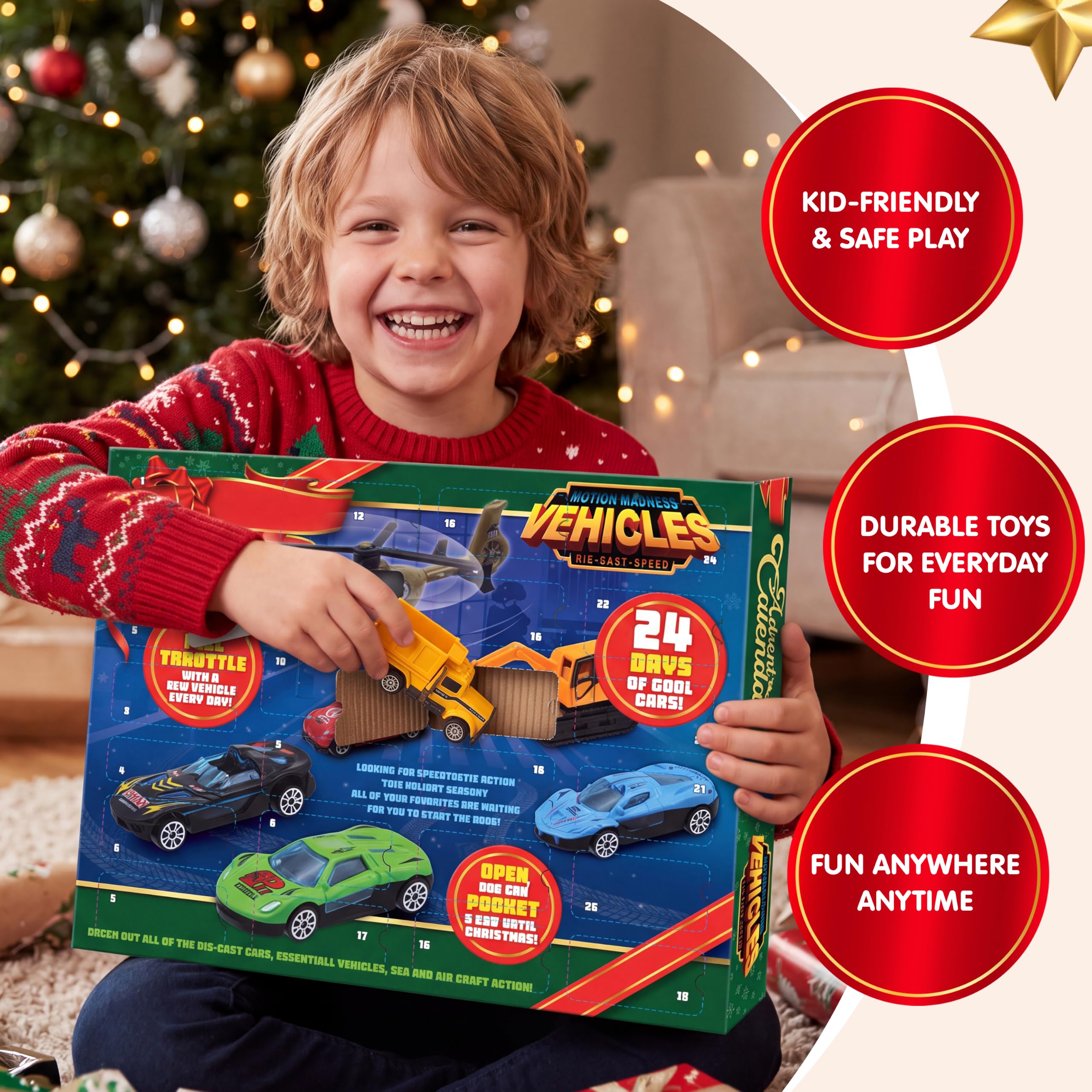 2026 Die-Cast Car Advent Calendar – 24-Day Christmas Countdown Vehicle Set for Kids