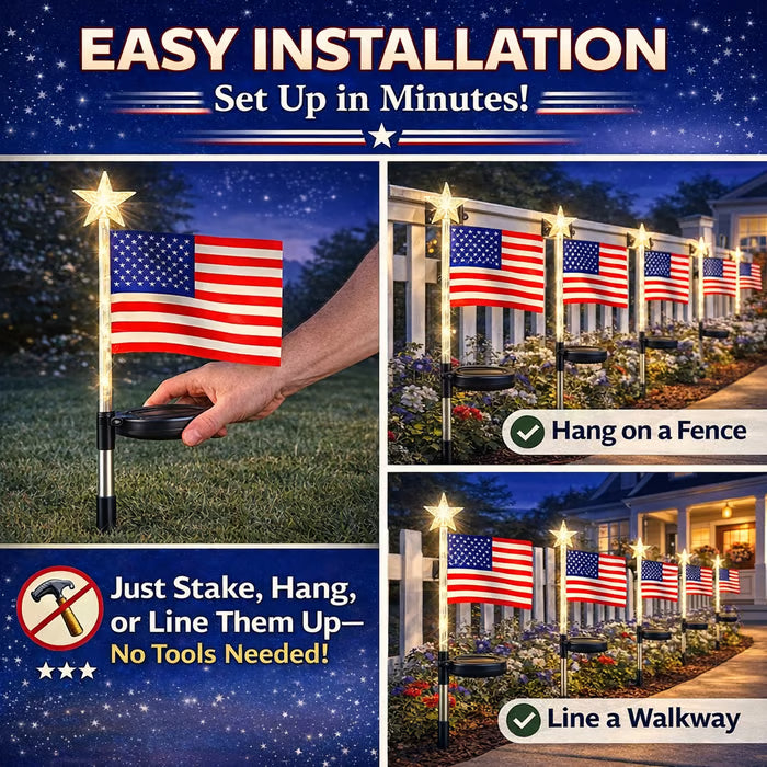Solar American Flag Garden Stakes – Patriotic Outdoor Decor Set