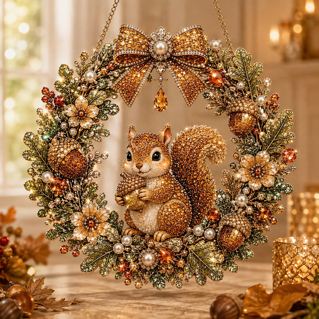 ✨ Sparkling DIY Squirrel Wreath — Pearl Diamond Painting Pendant Kit 🐿️🎄