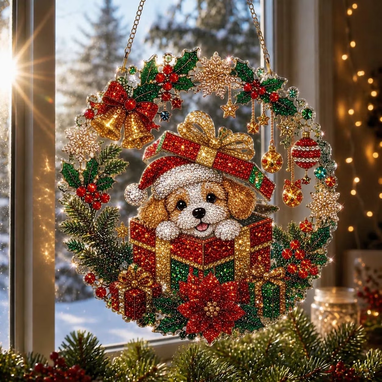🐶🎁 DIY Puppy Gift Box Pearl Art Pendant ✨💎 — Single-Sided Diamond Painting Craft