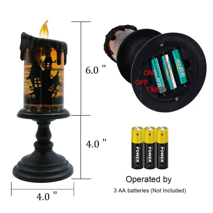Halloween Spider Snow Globe Candle Lamp – Spooky LED Tornado Glitter Light with Timer, Battery Operated Halloween Decoration