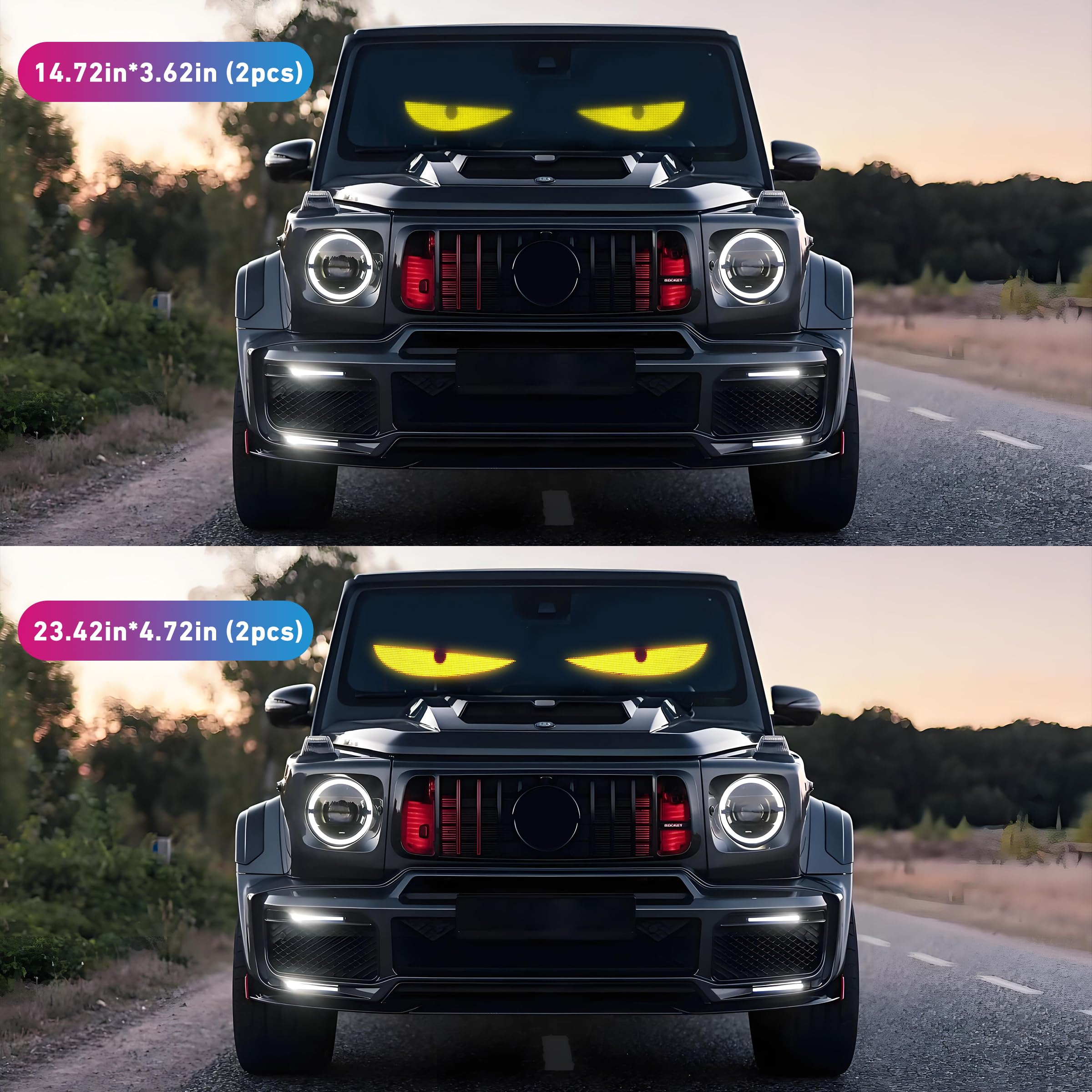Programmable Devil Eyes Car Lights – Flexible RGB LED Windshield Display with App & Remote Control for Cars & Trucks