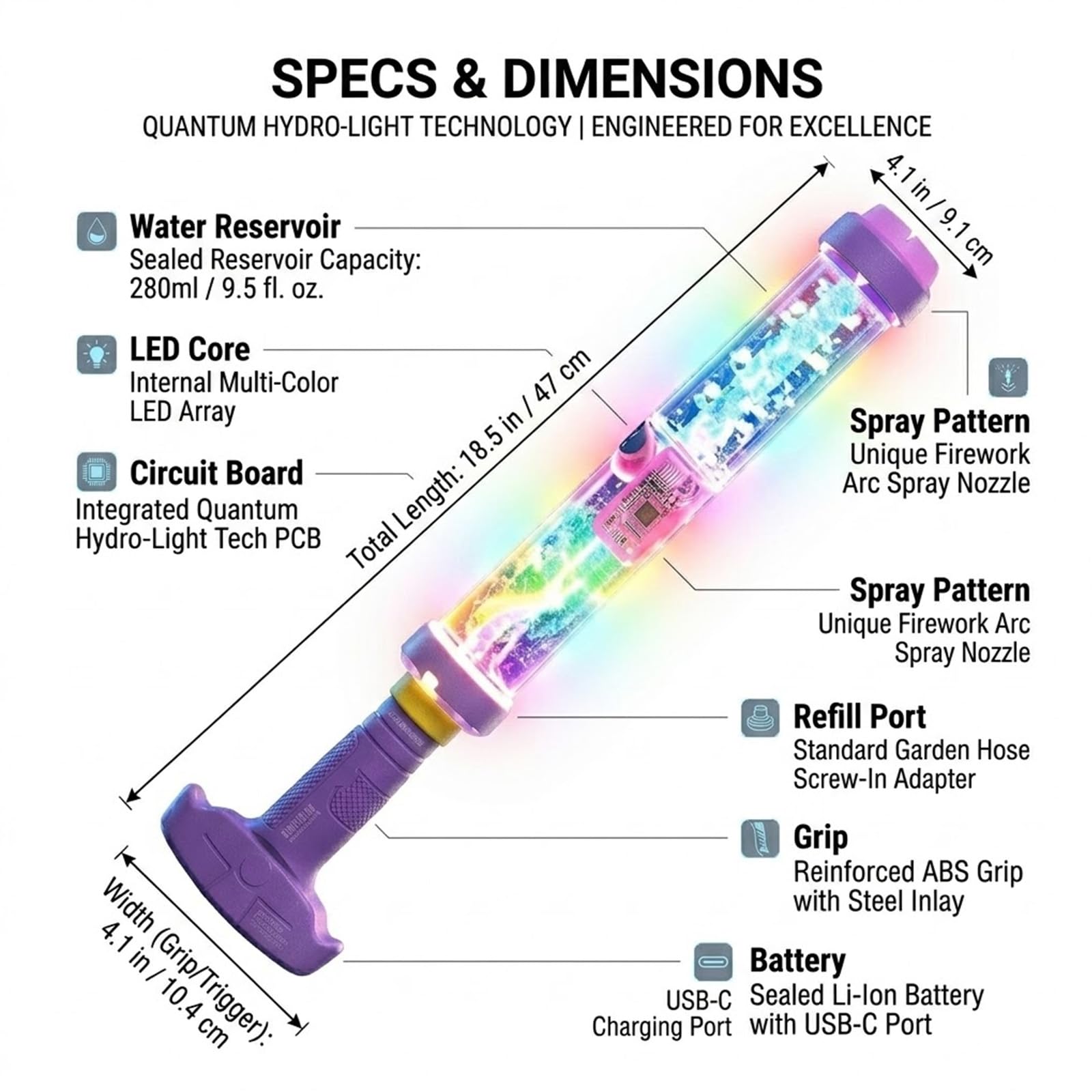 Rainbow Glow Water Blaster – LED Light-Up Water Gun for Summer Fun & Outdoor Play