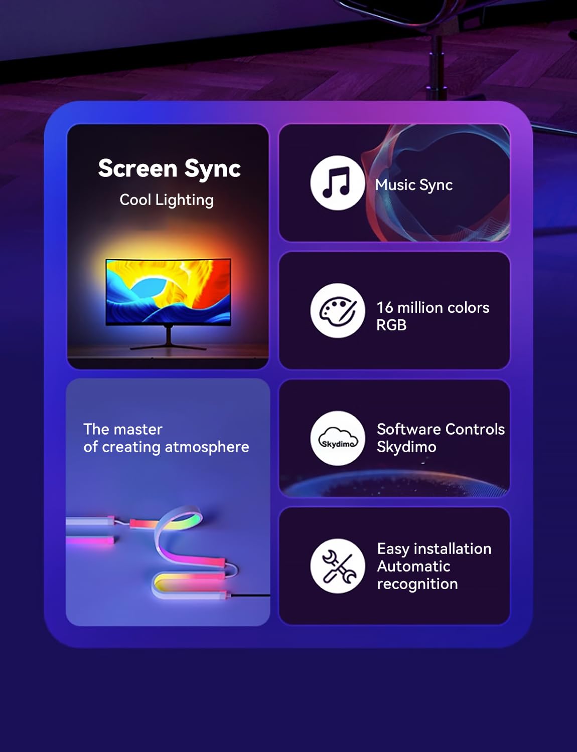 RGBIC Monitor Backlight – Smart Screen Sync LED Lights for Gaming & Desk Setup