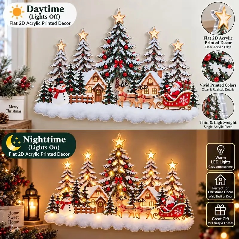 🛷 Lighted Christmas Sleigh Wall Decor – Woodland Forest Glow 🛷