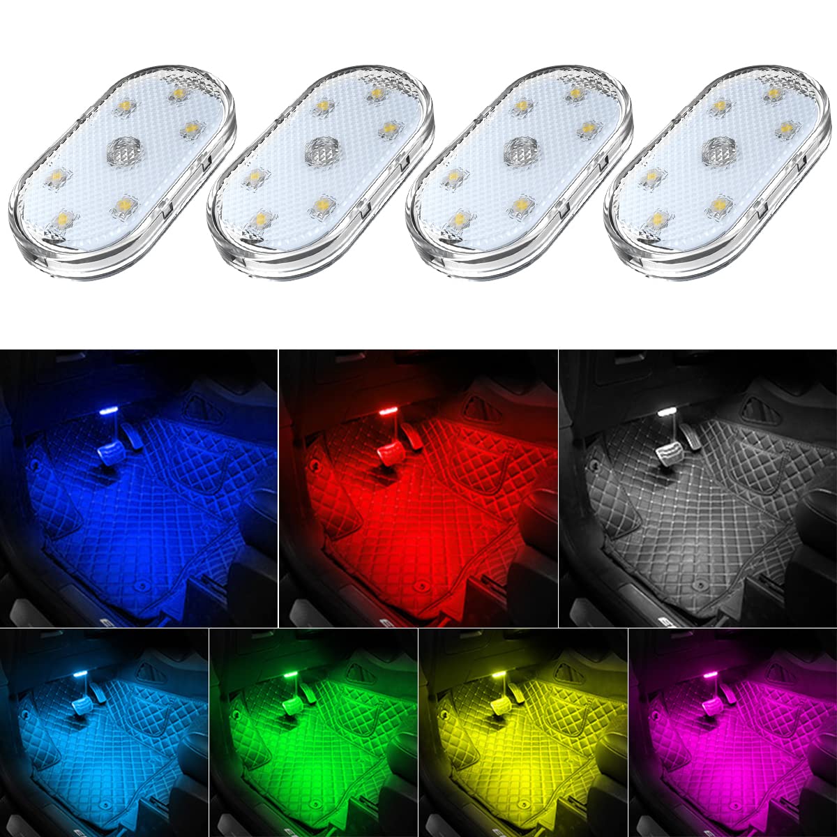 4PCS Wireless RGB Car Interior Lights – Rechargeable Ambient LED Car Decor