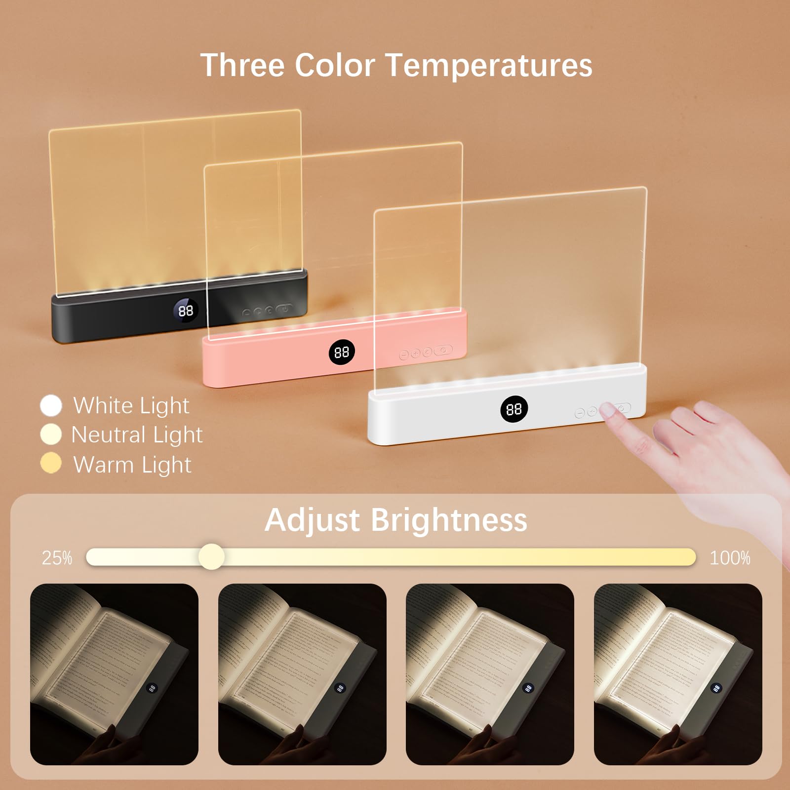 LED Book Light & Night Lamp – USB Rechargeable Reading Light with 3 Color Modes, Stepless Dimming & Timer