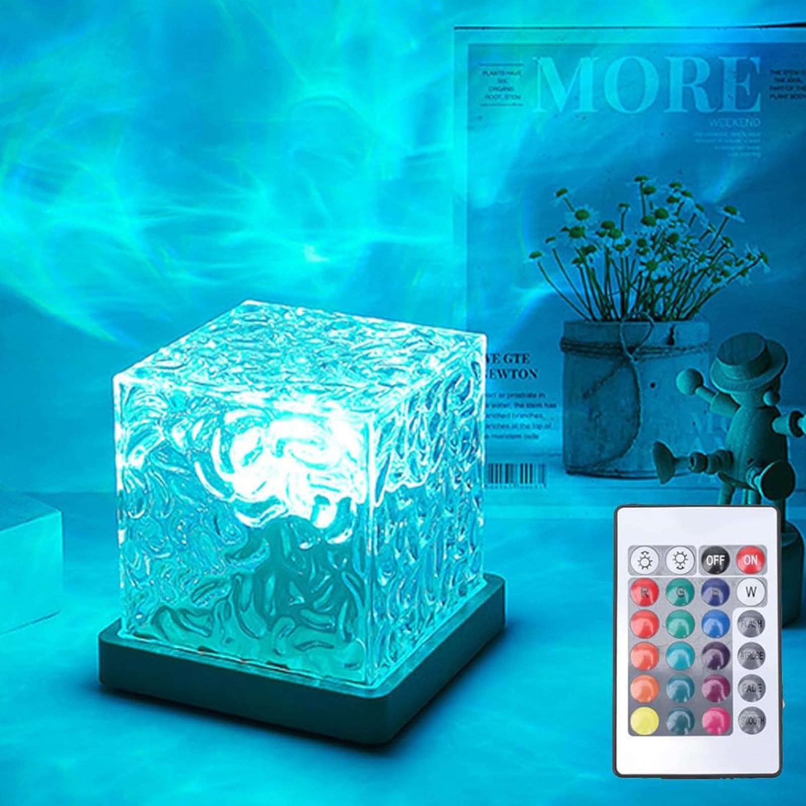 Ocean Wave LED Projector – 16-Color 3D Water Ripple Night Light with Remote for Bedroom, Kids Room, Bathroom & Relaxation