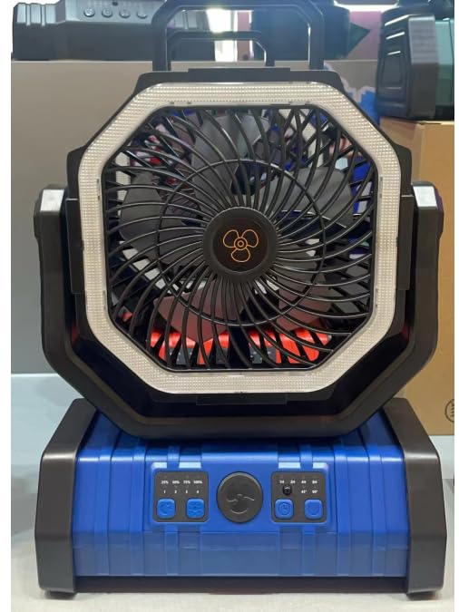 Rechargeable Camping Fan with LED Light – Portable Battery Powered Emergency Fan with 360° Oscillation, Hook & 8H Timer