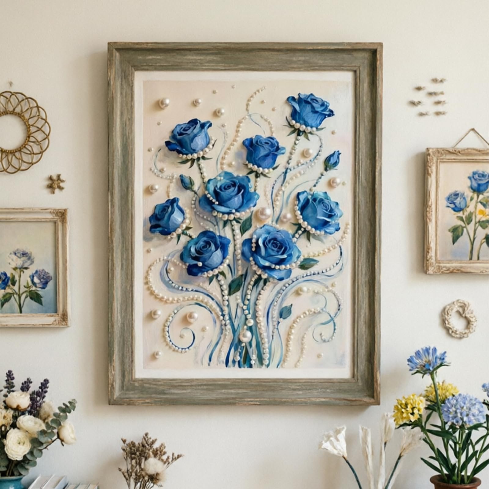 Blue Rose 3D Pearl Painting DIY Kit – Gem Bead Art Craft Canvas for Adults & Beginners