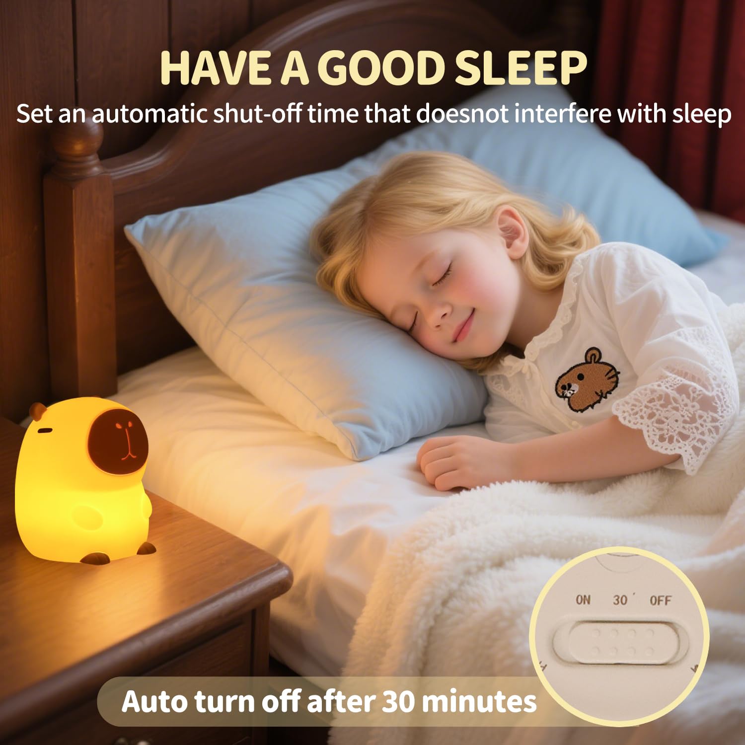 Cute Bunny Silicone Night Light – Rechargeable Squishy Rabbit Lamp with Touch Control & 30-Min Timer for Kids Bedroom & Nursery