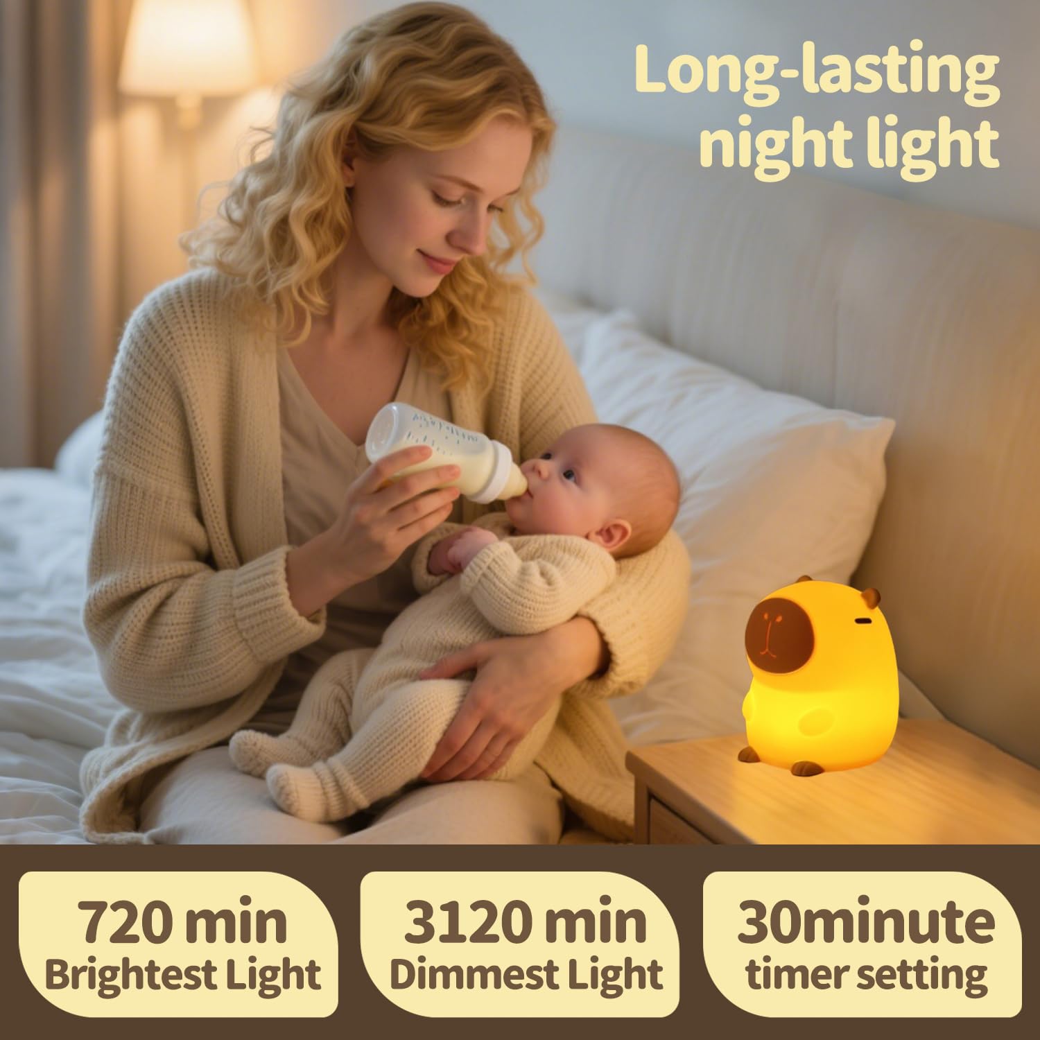 Cute Bunny Silicone Night Light – Rechargeable Squishy Rabbit Lamp with Touch Control & 30-Min Timer for Kids Bedroom & Nursery