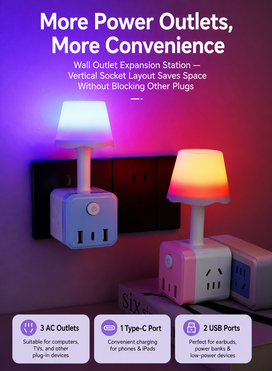 Mini USB Night Light Power Cube – Bedside Lamp & Charging Station