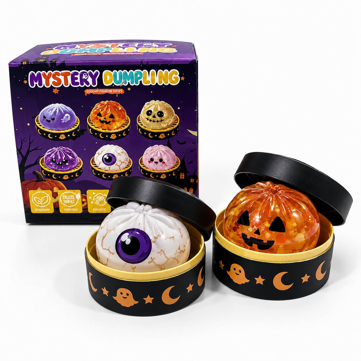 Halloween Ghost Dumpling Squishy Set – Glitter Stress Relief Fidget Toys & Party Favors