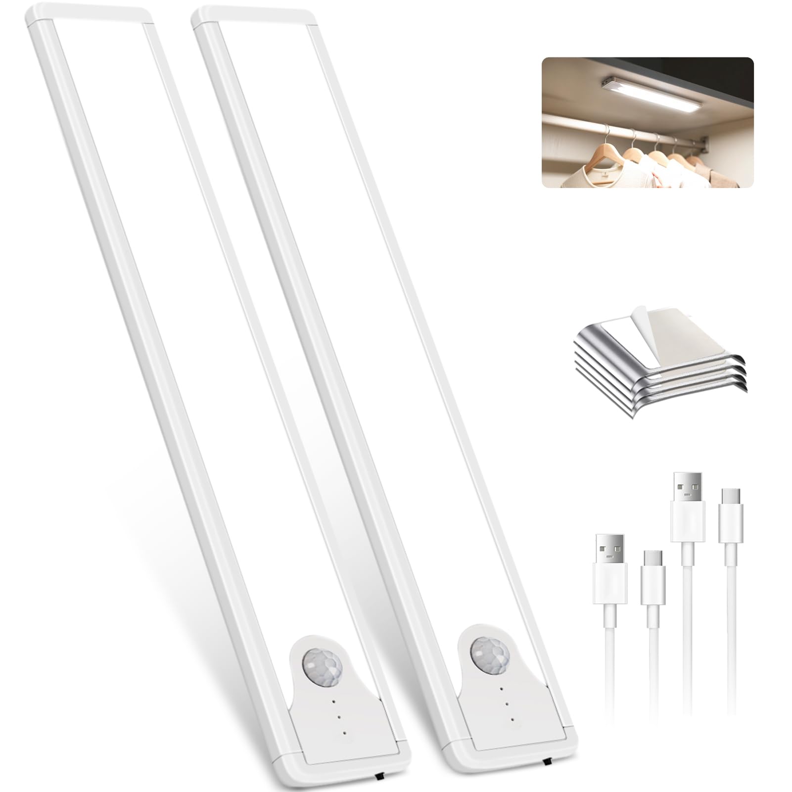 2-Pack Rechargeable Motion Sensor Under Cabinet Lights – Wireless 3-Color Dimmable LED Lights with Cat Eye Glow for Cabinets, Wine Racks & Display Shelves