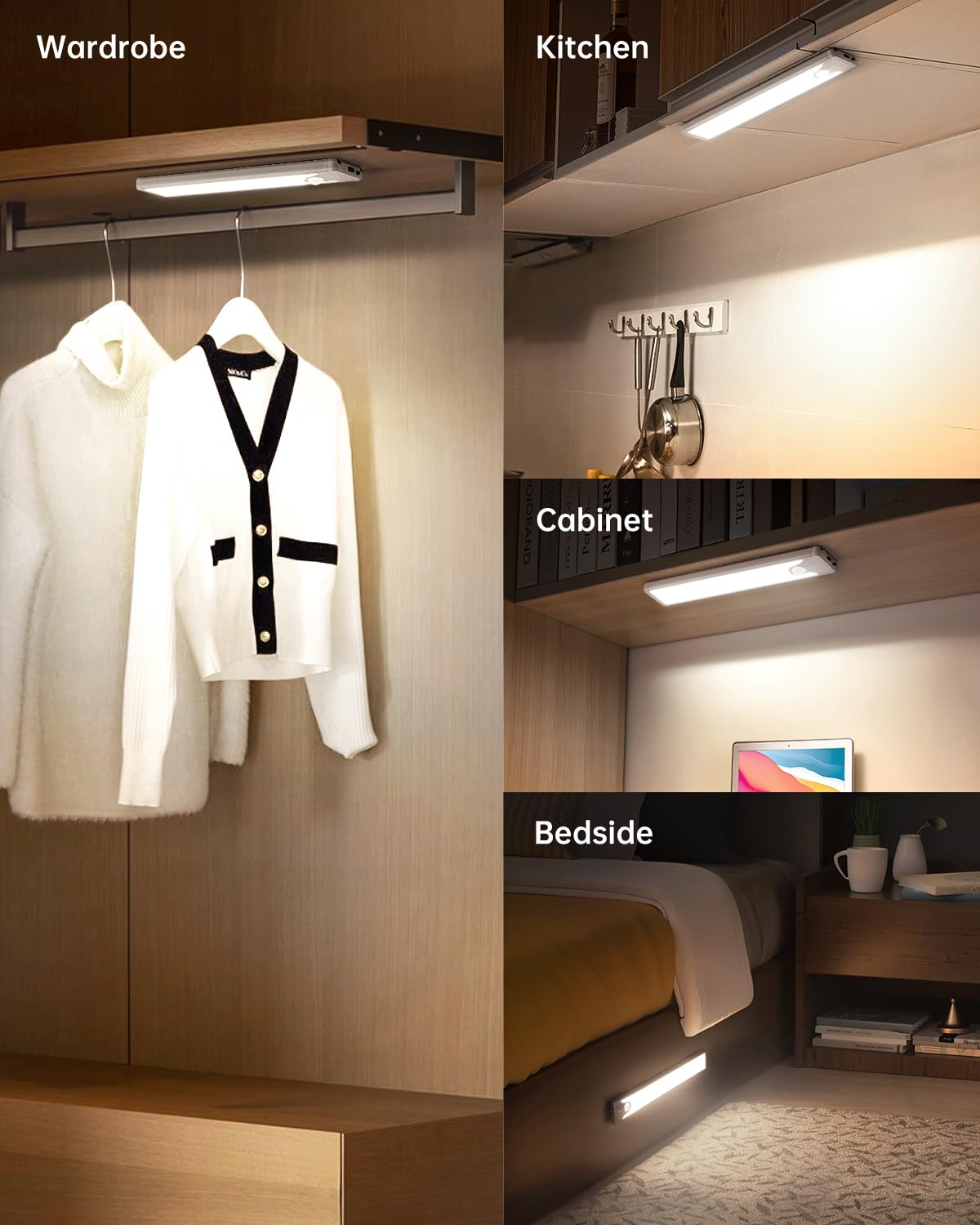 2-Pack Rechargeable Motion Sensor Under Cabinet Lights – Wireless 3-Color Dimmable LED Lights with Cat Eye Glow for Cabinets, Wine Racks & Display Shelves