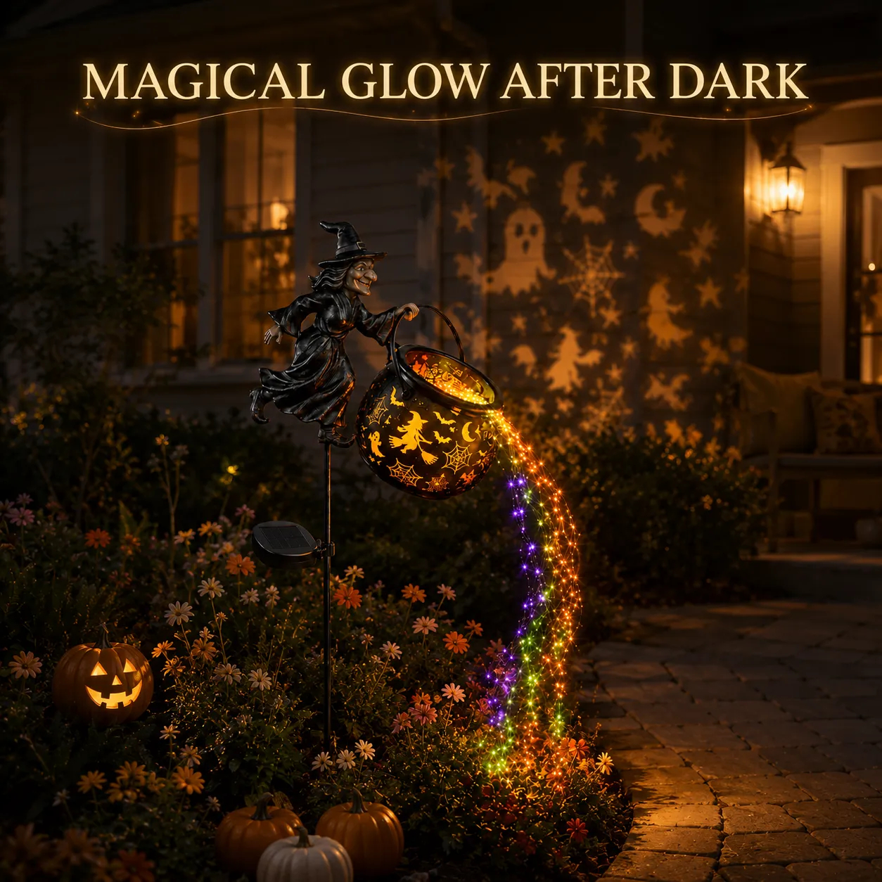 Halloween Witch Cauldron Garden Light – Spooky LED Solar Outdoor Decor with Magical Glow