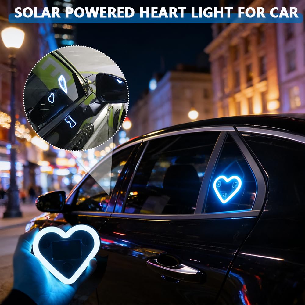 2PCS Heart-Shaped Car Ambient Lights – Solar Powered Pink LED Interior Decor